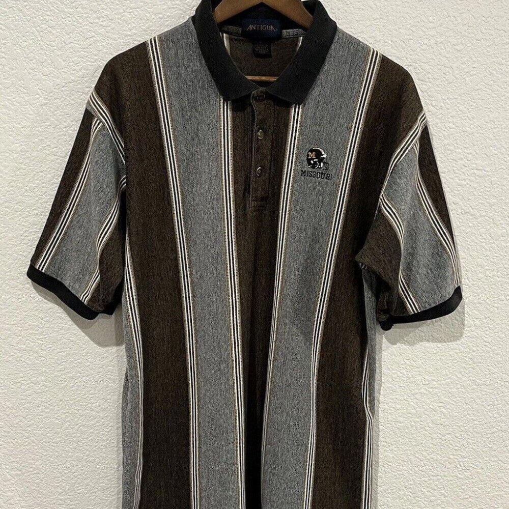 VINTAGE Missouri Football Polo Shirt Adult XL Striped Vertical Mens 90s